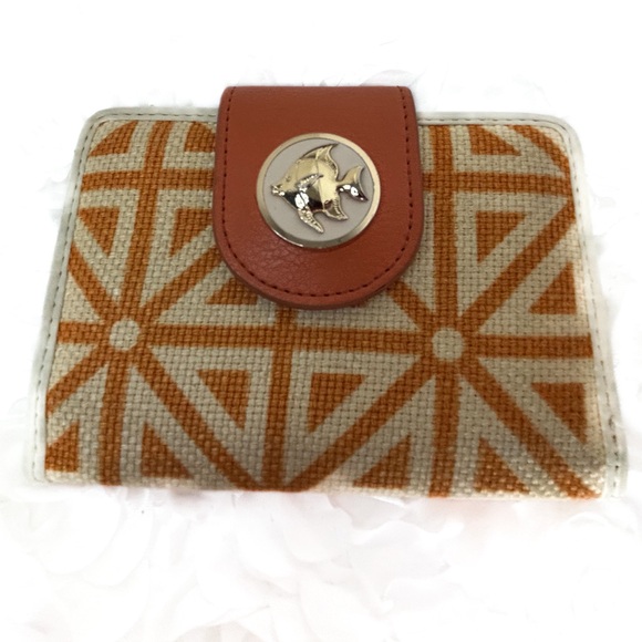 Spartina 449 Green/Tan Leather & Linen Bi-fold Wallet - Picture 1 of 12